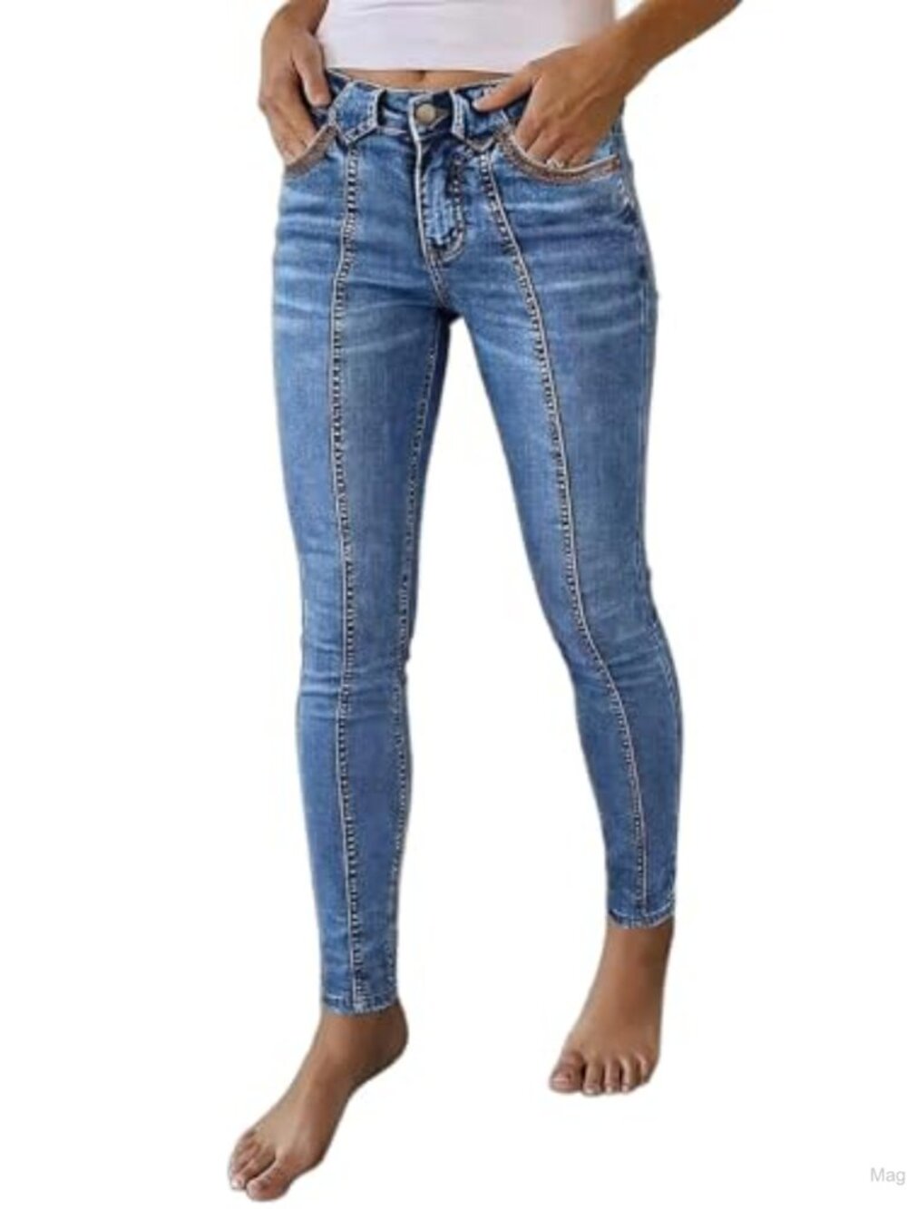 Mid Rise Skinny Jeans Stretchy Tummy Control Ankle Denim Pants